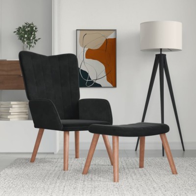 Gossi scaun de relaxare cu taburet, negru, catifea foto