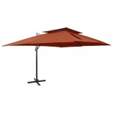 Cumpara ieftin Umbrelă &icirc;n consolă cu &icirc;nveliș dublu, cărămiziu, 400x300 cm