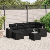 Cumpara ieftin Set canapele de grădină cu perne, 7 piese, negru, poliratan