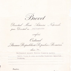 AMS# - BREVET ORDINUL STEAUA REPUBLICII POPULARE ROMANE CL. V, 1959