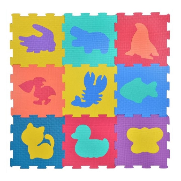 Mocheta tip puzzle pentru podea cu animale, suprafata 0.86 m patrati, multicolor, 9 buc