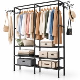 Cumpara ieftin Cuier Ruhhy Negru Metalic cu 6 Rafturi si 8 Carlige, Dressing Deschis Hol, 173x108x36 cm