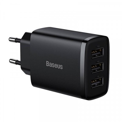 Incarcator Retea Baseus Compact 3U, 17W, 2.1A, 3 x USB-A, Negru CCXJ020101 foto