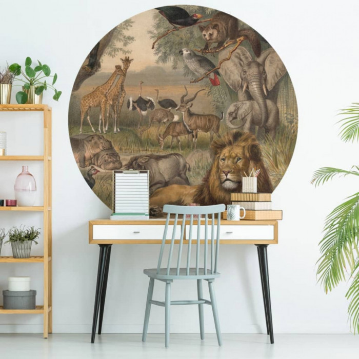 WallArt Tapet &icirc;n formă de cerc &bdquo;Animals of Africa&rdquo;, 142,5 cm