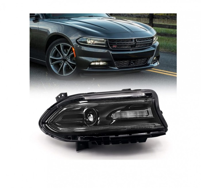 Far Dodge Charger, 2015-2018, montare fata, dreapta, cu indicator led; cu lumini de zi tip LED; Tip=USA; D3S+LED; manual; fara bec xenon; cu capac; O
