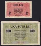 Lot 4 piese BGR 1917 : 2 lei , 5 lei , 20 lei seria C ( mai rara decat cea cu seria L ) si 100 lei . Stari VF . Banca Generala Romana