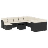 Cumpara ieftin Set canapele de gradina, 12 piese, cu perne, negru, poliratan