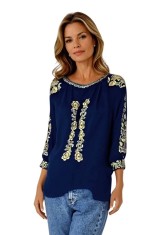 Bluza tip ie traditionala dama DEC, bleumarin/auriu , marimea 2XL