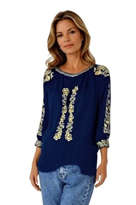 Bluza tip ie traditionala dama DEC, bleumarin/auriu , marimea 3XL foto