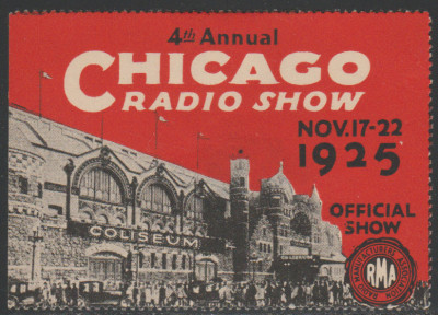 1925 SUA - Vigneta Expozitia Radio Chicago - Casa discuri RMA, vinieta straina foto