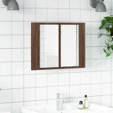 vidaXL Dulap Oglindă LED Stejar Maro 60x12x45cm Lemn Compozit - Mobilier Baie, Corp Baie cu Spațiu Depozitare &amp; Montaj pe Perete