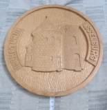 Placa lemn sculptata rotunda Wehrturm Isselburg 27 cm.