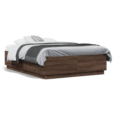 vidaXL Cadru de pat, stejar maro, 135x190 cm, lemn prelucrat 3209743 foto