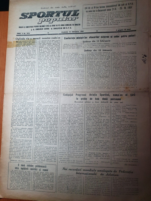 sportul popular 13 februarie 1954-schi in regiunea oradea,handbal timisoara