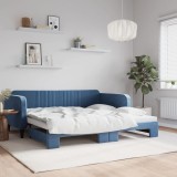 vidaXL Pat de zi cu extensie, albastru, 100x200 cm, catifea