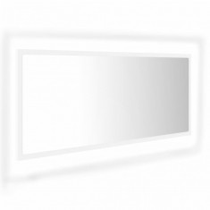 Oglindă de baie cu LED, alb, 100x8,5x37 cm, lemn prelucrat