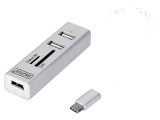 Hub USB 2.0 DIGITUS cu cititor carduri memorie, 3 porturi USB A, OTG, alb