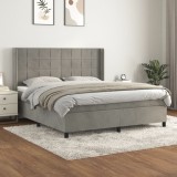 Gossi pat box spring cu saltea, gri deschis, 160x200 cm, catifea