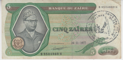 M1 - Bancnota foarte veche - Zair - 5 zaires foto