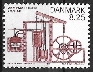 C4465 - Danemarca 1990 - Motorul cu aburi,neuzat,perfecta stare foto