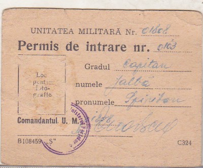 bnk div Permis de intrare in unitate militara foto