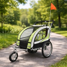 Remorca bicicleta pentru transport copii &ndash; 2 Locuri, Sigura si Confortabila, Capacitate 40 kg