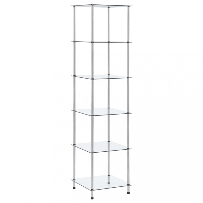Gossi raft cu 6 niveluri transparent, 40x40x160 cm, sticla securizata