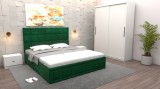 Dormitor Regal cu Pat Tapitat Verde Stofa cu dulap usi glisante Alb fara oglinda si fara comoda Tv
