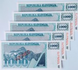 REPUBLICA SLOVENIA 1000TOLARJEV 1990 5buc SPECIMEN consecutive UNC