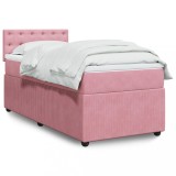 VidaXL Pat box spring cu saltea, roz, 100x200 cm, catifea
