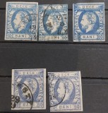 Romania 1871 - Lot studiu Carol l cu Barba,10 bani albastru