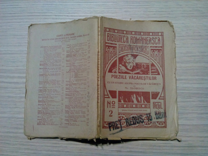 POEZIILE VACARESTILOR - Al. Odobescu - Biblioteca Romaneasca No. 2, 1908, 116 p.