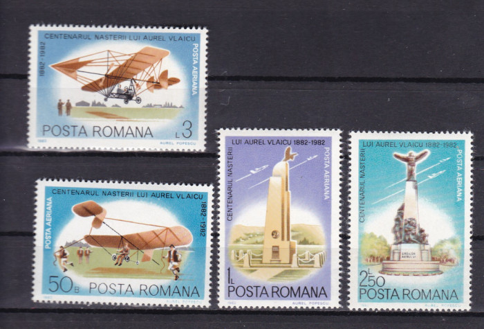 ROMANIA 1982 LP 1061 CENTENARUL NASTERII LUI AUREL VLAICU SERIE MNH