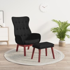 vidaXL Scaun de relaxare cu taburet, negru, textil foto