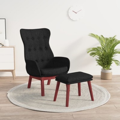 Scaun de relaxare cu taburet, negru, textil foto