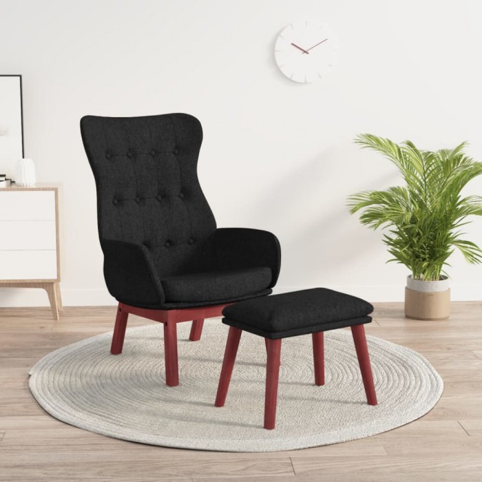 Scaun de relaxare cu taburet, negru, textil