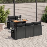 Cumpara ieftin Set mobilier de grădină cu perne, 6 piese, negru, poliratan