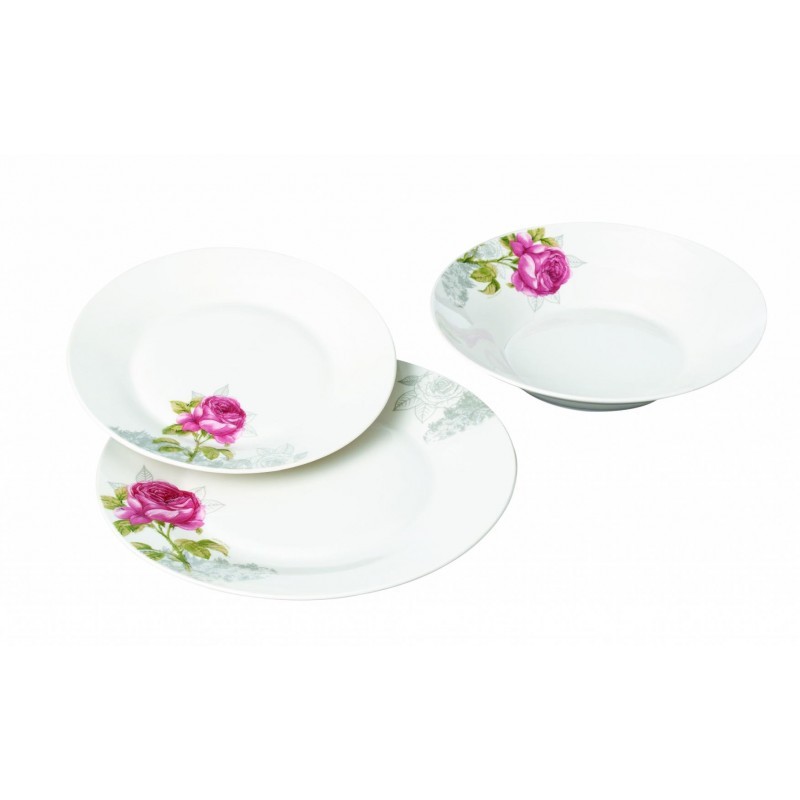 Set farfurii Rosalyn Vanora, 19-23 cm, portelan, 18 piese, Alb/Rosu |  Okazii.ro