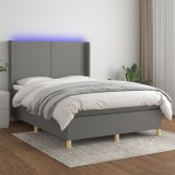 VidaXL Pat cu arcuri, saltea și LED, gri &icirc;nchis, 140x190 cm, textil 3138710