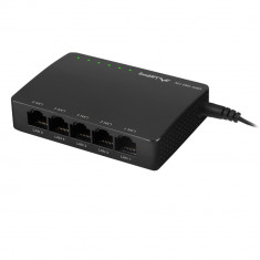 Switch Gigabit Lanberg 42416, cu 5 porturi Gigabit Ethernet RJ-45 10 100 1000 Mbps, 12V, racire pasiva, negru foto
