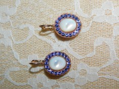 Cercei noi, made in Israel , deosebiti, piatra lunii, cristale , cadou pandant superb , nou