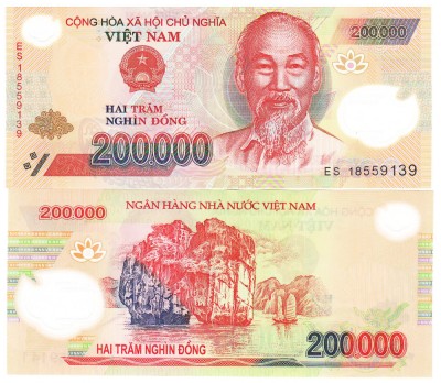 Vietnam 200 000 Dong 2018 P-123 Polimer UNC foto