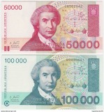 !!! CROATIA - LOT 50.000 + 100.000 DINARI 1993 - P 26 &amp; 27 - UNC