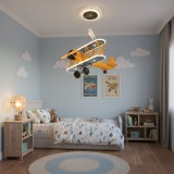 Lustra LED suspendata tip avion pentru copii 80W, 3 lumini, portocaliu albastru