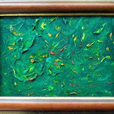 Pictură abstractă - tablou pânză, culoare verde