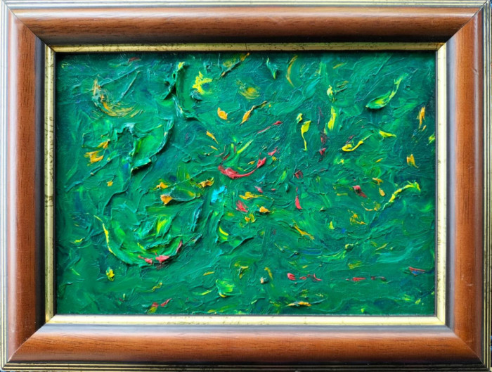 Pictură abstractă - tablou p&acirc;nză, culoare verde