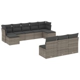 Cumpara ieftin Set mobilier de gradina cu perne, 10 piese, gri, poliratan