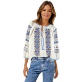 Bluza dama RA25 alb/albastru marin , marimea XL