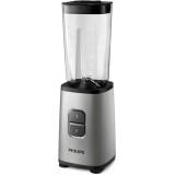 Mini blender Philips HR2604/80, 350 W, 1 L, 2 viteze, recipient on-the-go, Gri/Negru