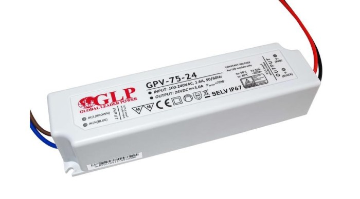GLP GPV-75-24, sursă de alimentare GLP seria GPV 24V/3A, CV, fără PFC, carcasă din plastic IP67